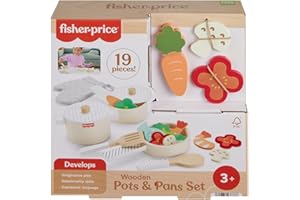 Fisher-Price Set de Cocina de Madera, Juguete de imitación con 19 Piezas Fabricadas con Material Certificado FSC, Juego Inspirado en Montessori, +3 años (HXT83)