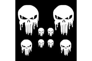Autodomy Pack of 8 Units Melted Skull Stickers | Sticker Punisher Vinyl Rain and UV Resistant | Skull Sticker External for Car, Helmet and Motorbike | White
