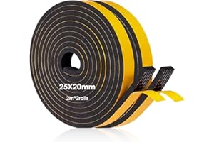 AMCBKYEA Nastro Adesivo in Schiuma per Isolamento di Porte e Finestre, Guarnizione in Gomma Antirumore e Antispifferi, Resistente alle Intemperie, 25mm Larghezza x 20mm Spessore, Lunghezza Totale 4 Metri