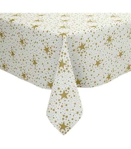 Oval Red Snowflakes On Beige Wipe Clean PVC Vinyl Tablecloth 180cm X 1 - View #3