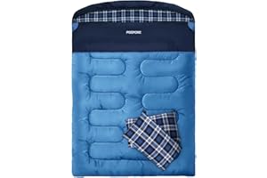 POEPORE Sacco a Pelo Matrimoniale in Flanella per Adulti 0℃ 3-4 Stagioni Sacci a Pelo 2 Persone Portatile con 2 Pillow e un Sacco a Compressione Campeggio Trekking Escursioni 233 x 157 cm