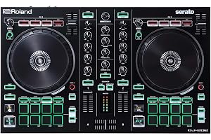 Roland DJ-202 kompakt DJ-kontroller | 2-kanals 4-deckskontrollenhet för Serato DJ Lite | Stora skivtallrikar med låg latens | Ikoniska Roland-trumljud