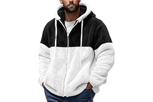 AZRUMA Jacke Herren Männer Warm Teddy Fleece Patchwork Reißverschluss Plüschjacke mit Kapuze Weich Teddyfleece Kapuzenjacke Casual Zip Hoodie Cardigan Fleecejacke Kapuzenpullover Sweatjacke Winterjacke