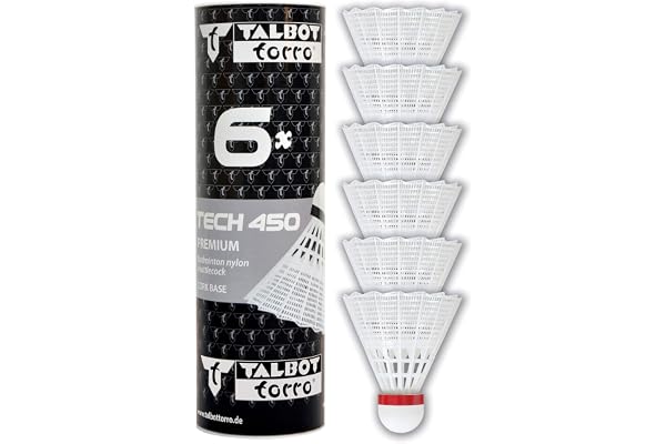 Talbot Torro Volants de Badminton Tech 450, 6 Pièces, en Nylon Premium
