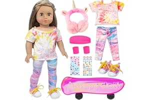 ZITA ELEMENT 18 Inch Girl Doll Clothes and Accessoroes, Skateboard Playset for American Doll, Gift for Kid 3 Years Old Up (Cool Skateboard Doll Clothing Set)