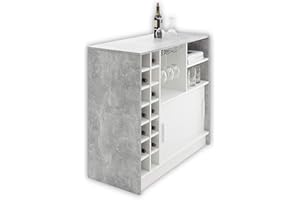 Stella Trading Planter-Mesa de Bar Moderna en Aspecto, Color Espaciosa encimera con Gran botellero para Cocina, salón y Comedor, Madera, Gris Hormigón Y Blanco, 110 x 100 x 48 cm