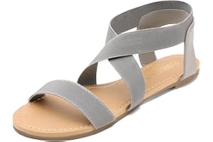 DREAM PAIRS Women's Elastic Ankle Strap Flat Sandals Summer Dressy Shoes Cute Strappy Gladiator Sandals ELATICA-6