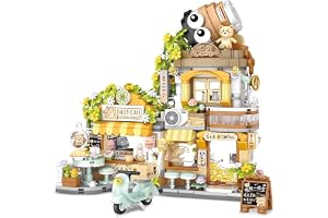 SKY LINE OCEAN Street View Coffee Shop Mini Building Blocks Set, 1077+ PCS Cute Animal Café Architecture Model Kit, Creative MOC Construction Toy for Girls Boys Kids Adults, Gift Idea Ages 6+