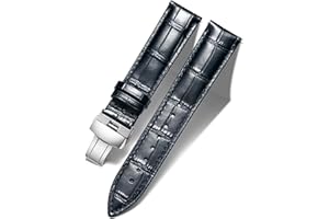 BINLUN Correa de Reloj de Cuero Correa de Piel Repuesto para Hombres/Mujeres con Hebilla de Despliegue Mariposa Plata/Oro/Oro Rosa 12mm-24mm 10 Colores