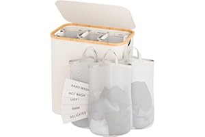 BATHOLA Hamper With Lid, 145l Hamper For Laundry Basket 3 Compartment, Dirty Clothes Hamper With Removable Bags Foldable Laundry Basket Organizer For Bedroom Laundry Room