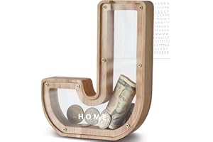 DBPBToU Spardose aus Holz Buchstaben, Sparschwein Durchsichtig für Kinder, Sparbox Personalisierte, Kreative Piggy Bank für Geburtstag Geschenk/Heimdekoration/Keepsake (J)
