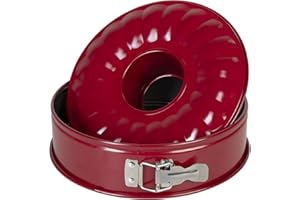 wenco Springform 26 cm, Kuchenform mit Flach- und Rohrboden, 2 Böden, runde Backform, auslaufsicher, antihaftbeschichtet, rot