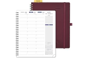 POPRUN Agenda 2025 2026 Semainier A5 22 x 17 cm Version Française - Intervalles de 15 minutes, D'Août 2025 à Juil 2026 12 Mois Scolaire, Couverture Souple Spirale, Papier 100g/m², Bordeaux