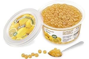 The Inspire Food Company Popping Boba Pearls for Bubble Tea - 450gm | Lemon | Bursting Pearls Bubble | Real Fruit Juice For Shakes, Dessert,Smoothie | 100% Vegan & Glutenfree, No Artificial Colors