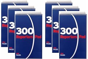 AbbeyShake spiral reporter’s notepad wirebound notebook 300 pages 210x124mm (Pack of 6 Pads, 300 pages)