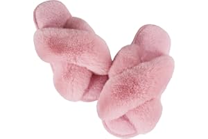 Ankis Hausschuhe Damen Plüsch mit Kreuzband Winter Warme Pantoffeln Memory-Schaum und Offene Zehenpartie Flauschige Hausschuhe Damen für Drinnen und Draußen (Weiß,Schwarz,Grau,Rosa,Kamel)