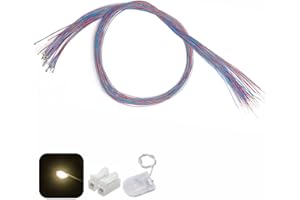 ZZHOB 25pcs Pre-Wired 0402 SMD LEDs (No Resistor, Warm White) for Beginner Model Building, Battery Holder & Connector Included