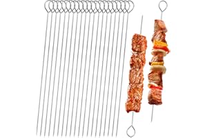 XIELBIS 20 PCS BBQ Metal Skewers Stainless Steel, 7.87"/20cm Food-Grade Metal Kebab Skewers for Kebabs, Grilling, Oven, and BBQ - Durable & Reusable