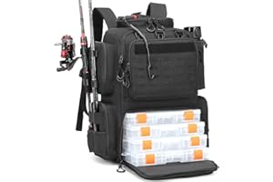 BlesMaller 50L Angelrucksack mit 4 Boxen & Rutenhaltern Angeltasche wasserabweisend Angel Rucksack für Angelausrüstung