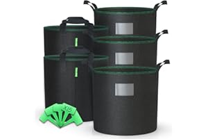 VOUNOT® Lot de 5 Sac de Plantation Non Tissé 30L avec Poignées et 15 Étiquettes Sacs à Plantes de Tomate Grande Capacité Ø35cm et Hauteur 30cm Pots pour Plantes, Fleurs, Fraises