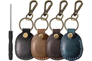 BOTTLE BEAT [4 Pack] Handmade Genuine Leather Apple AirTag Keyring Case - Secure Fit, Scratch Resistant AirTag Holder Cover for Key, Pet Collar, Bags, Luggage - 360 Protective Air Tag Keyring Holder Accessory