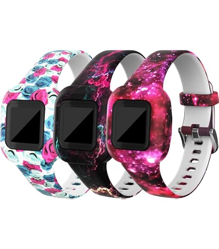 TiMOVO Bracelet Compatible avec Vivofit JR 3, [Lot de 3] Bracelet de Montre en Silicone Souple, Motif d'impression Intéressant pour Enfant, Pieds/Camouflage Vert/Imprimé Léopard