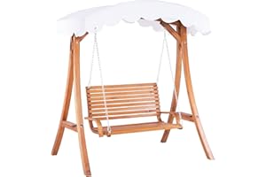 Balancelle de Jardin en Bois Foncé avec Par-soleil en Tissu Blanc Assise Confortable et Élégante pour Terrasse au Style Rustique Beliani