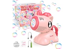 Euakee Maszyna do baniek mydlanych, Maszyna do baniek mydlanych w kształcie jednorożca dla dzieci, Tęczowa zabawka do baniek mydlanych ze światłem, 100ml płynu do baniek mydlanych(różowy)