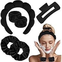 Set Fascia Per Capelli E 2 Fasce Da Polso In Microfibra - Asciugamani Per Lavaggio Viso E Trucco - Rosa