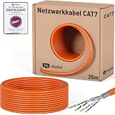HB-DIGITAL 82 ft CAT 7 LAN Network Cable, Ethernet Installation Cable, 10 Gbit/s, AWG23/1 S/FTP PiMF, GHMT Certified, Pure Co
