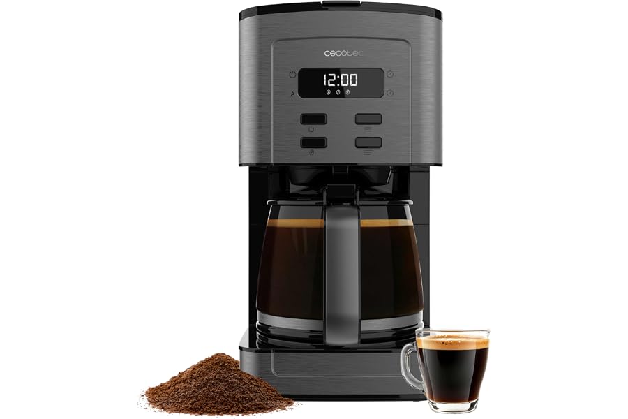 Cecotec Cafetera De Goteo Digital 10 Tazas - 1,2L Coffee 66 Time | 800W, Acabados Acero Inox, Intensificador de Aroma, J
