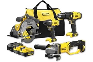 STANLEY FATMAX SFMCK469M2-QW Combination Kit V20 18 V Consisting of Hammer Drill, Hand Circular Saw, Angle Grinder, Impact Driver, Charger and 2 x 4.0Ah Batteries