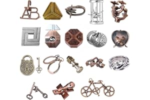 Brain Teaser Puzzles, Joyeee Metal Puzzle Set IQ Test Game, Educational Toys Physics Mind Puzzles Gift for Family Games Office Party Prizes Kids Teens Adults Challenge - Medium Level, 18Pcs Type A