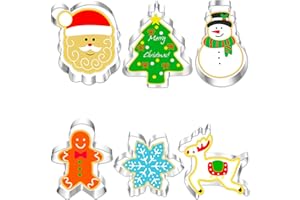 BELSVOR Lot de 6 Emporte Pièces Noël, Emporte Piece en Acier Inoxydable, Emporte Piece Biscuit pour Décoration Biscuit/Gâteau/Cookies/Pâtisserie, Emporte Piece Patisserie 6 Formes