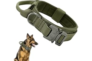 Ledeak Taktisches Hundehalsband, Verstellbares Militär-Hundehalsband mit Kommandogriff, Training Metallschnalle Nylon Verstellbar Hundehalsband für Hunde Training Freizeit Outdoor (M, Armeegrün)
