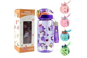 MHwan Borraccia Bambini, 600 Ml, Robusta, Infrangibile, a Prova di Perdite, Senza BPA, Apertura One-Touch, Facile da Pulire, con Cannuccia, adatta per la Scuola e Le Gite