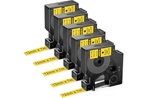 Upwinning 5x 45018 Cinta Amarillo 12mm Compatible per Dymo D1 45018 Cinta Amarillo, Recambio D1 Cinta A45018 S0720580 12mm x 7m para Dymo LabelManager 160 280 360D 420P PC II PnP, LabelPoint 150 100