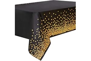 Duocute 4 Pezzi Tovaglia da Festa Nera e Oro Usa e Getta per Tavolo Rettangolare, Copritavolo con Coriandoli a Pois Dorati per Feste di Laurea, Compleanno, Cocktail Party, 137 cm x 274 cm