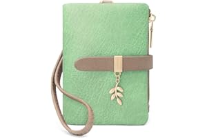 GOUNNU Monederos de Mujer Cuero PU Cartera Mujer Pequeña RFID Bloqueo Billeteras para Mujer con Cremallera de Bolsillo, Carteras Monedero Mujer con 7 Ranuras para Tarjetas y Pulsera (Verde)