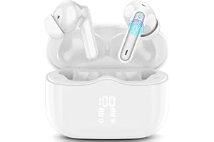 XINWLD Wireless Earbuds, Bluetooth 5.3 Headphones in Ear with HiFi Stereo Deep Bass, 4 ENC Noise Cancelling Mic Wireless Earphones 40H Playtime, Bluetooth Earbuds Dual LED Display, IP7 Waterproof, Snow White