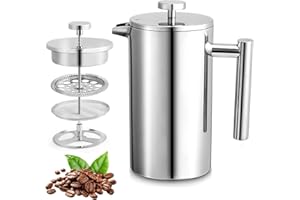 PLUZLUCE 12oz French Press Coffee Maker, 350ml Stainless Steel Double Insulated Cafetiere 3 Cup Espresso Coffee Press, Portable Coffee Plunger Pot for Home, Office, Camping