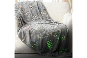 YNNHUDEEP Coperta pile luminosa bambini - 150 x 130 cm coperta che si illumina al buio, coperte regali per Natale, compleanno, Pasqua(game grigio scuro)