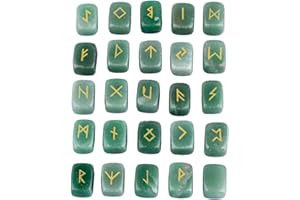 KYEYGWO Green Aventurine Witches Runes Set, Rune Stones with Engraved Elder Futhark Runic Alphabet for Divination Meditation Healing
