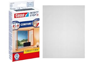 tesa INSECT STOP Premium insektsnät - 130 cm x 130 cm Antracit | Tillskärbart insektsnät för fönster - utan borrning, starkt kardborreband, kan tas bort utan rester
