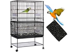 Daoeny Large Bird cage Cover, Adjustable Soft Nylon Mesh Net with Twinkle Moon Star, Birdcage Seed Guard for Parrot, Parakeet, Macaw Round & Square Cages (Black)