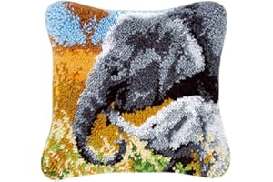 Coopay Loquet Crochet Taie d'oreiller Faisant des Kits,Kit Crochet De Verrouillage Tapis DIY Broderie Motif Éléphant,Canevas et Broderie Point de Croix 43 cm × 43 cm - Kit de Tapis à Crochets
