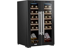 DELLONDA Baridi 24 Bottle Dual Zone Wine Cooler, Fridge, Touch Screen, LED Light Black and Mirror Glass Door – DH97