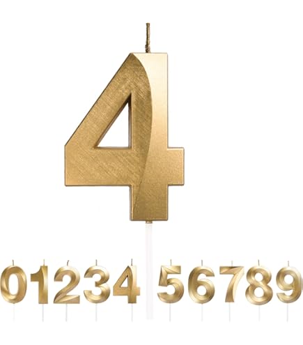 Cijfer 4 taartkaars metallic goud 7 cm