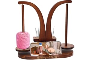 Nexum Wollabwickler Magnetisch, Wollhalter Holz mit Strickzubehör Organizer, Doppel Garnballhalter Ständer für Häkelliebhaber (dunklere Holzfarbe)