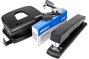 PRODBUY 4 pc Office Stationery Set - Metal Hole Punch - Metal Full-Strip Stapler - Stapler Remover - 5,000 Staples